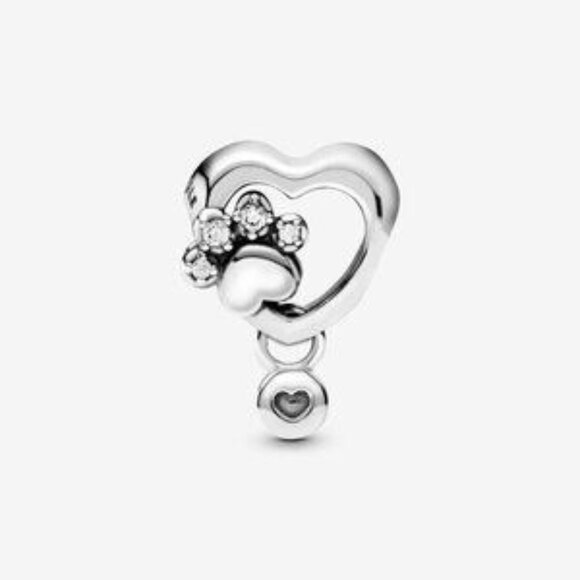 Paw heart sterling silver charm with clear cubic zirconia - Picture 5 of 6